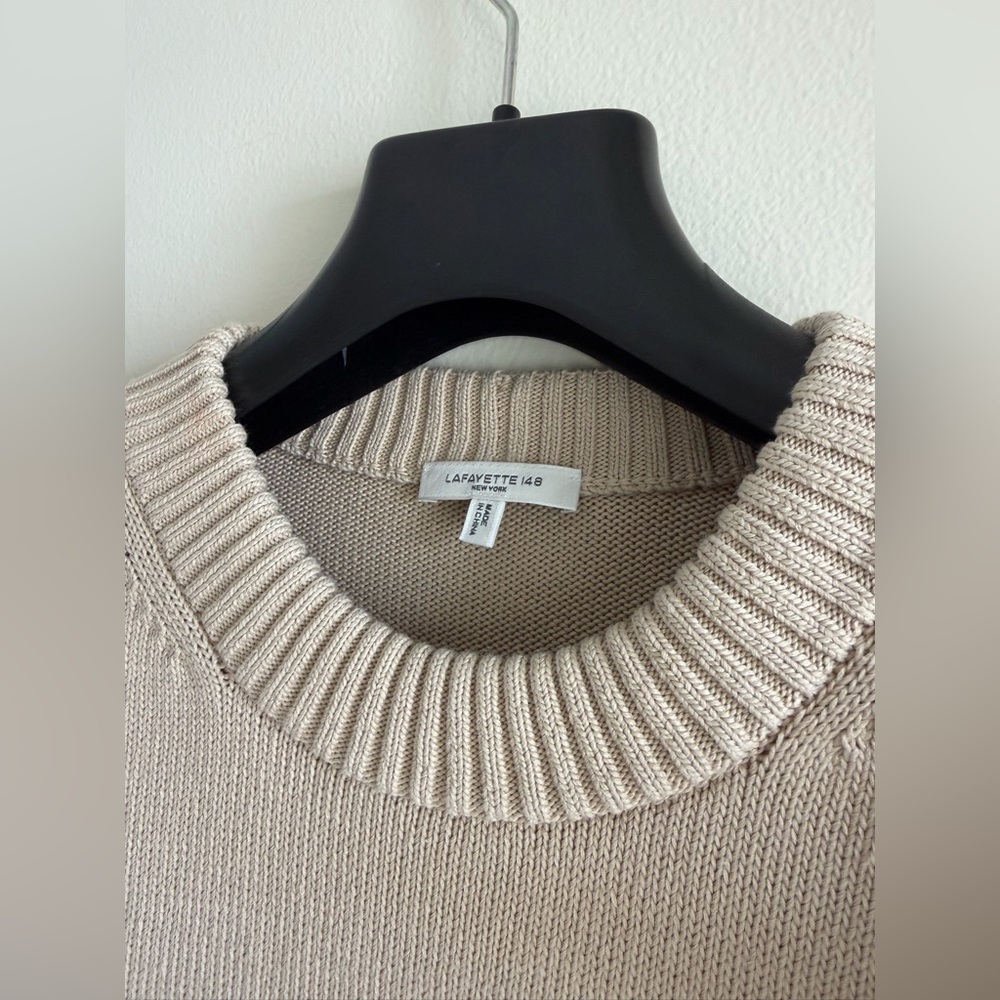 Lafayette 148 New York Feather Fringe Crochet Silk-Blend Sweater Women's Beige S - Picture 7 of 16